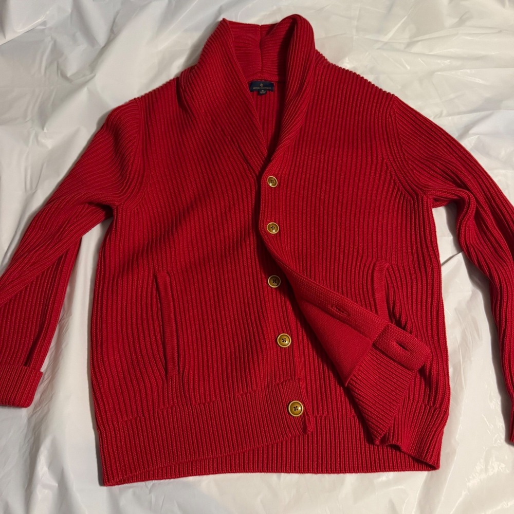 Brooks Brothers Mens Shawl Collar Ribbed Knit Cardigan Sweater M Red Academia